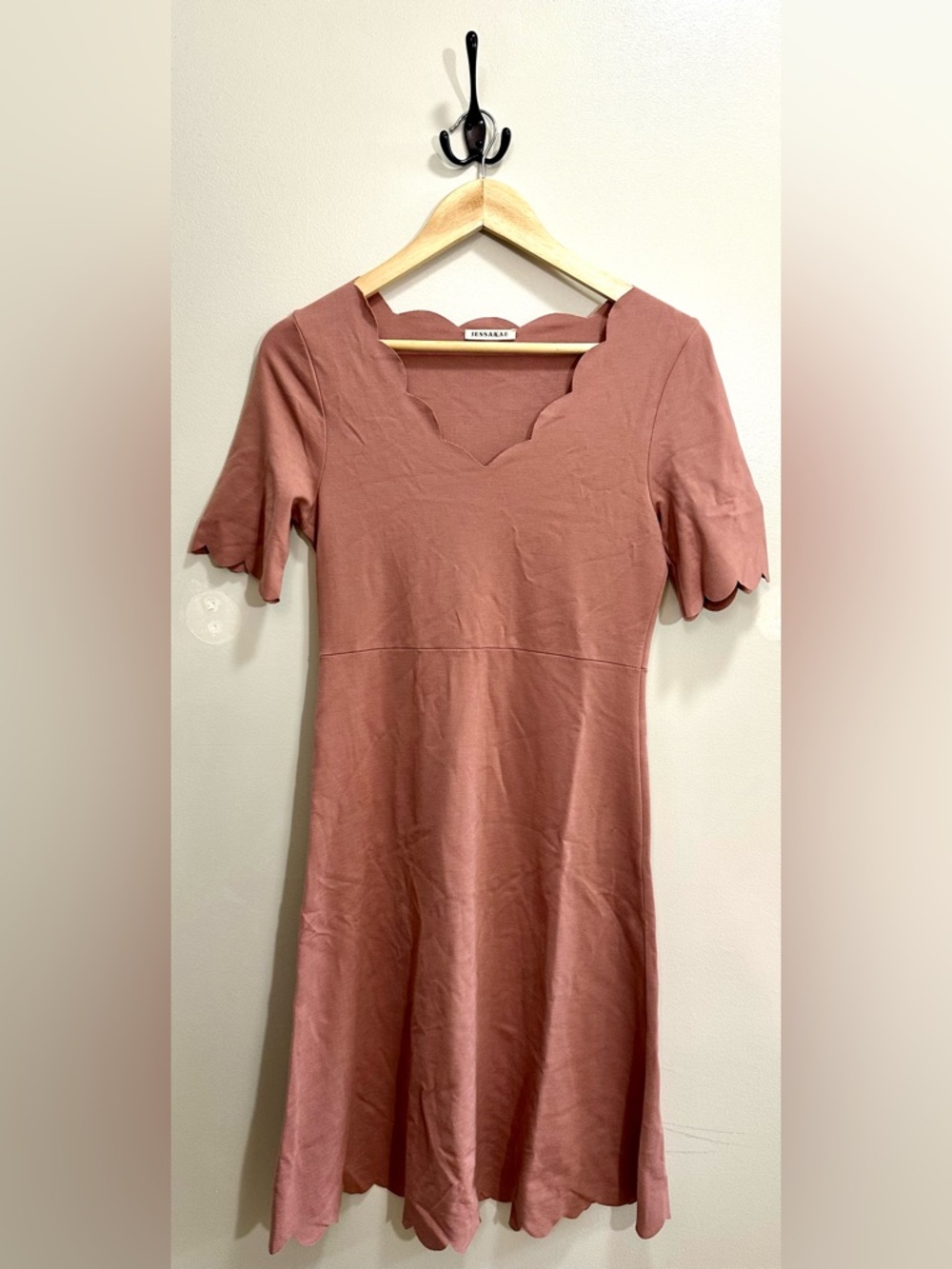 Jessakae Scalloped Short Sleeve Mini Dress Dusty Rose Size S